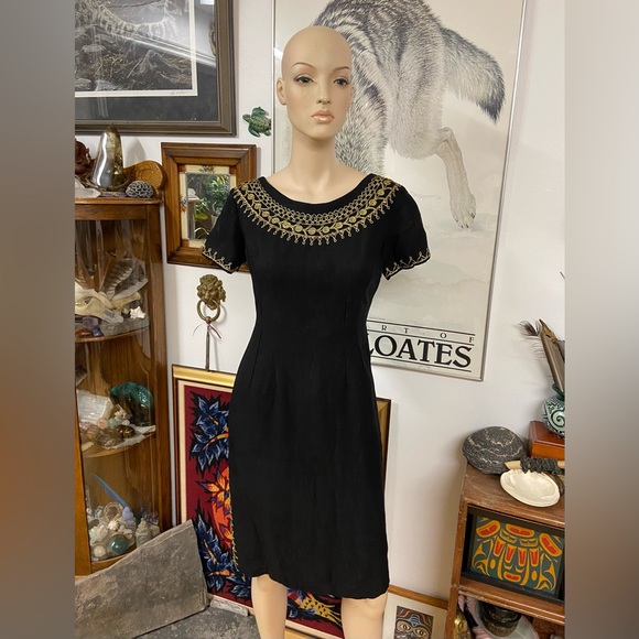 Black Handmade Dress with Metallic Embroidered Details - Picture 6 of 12